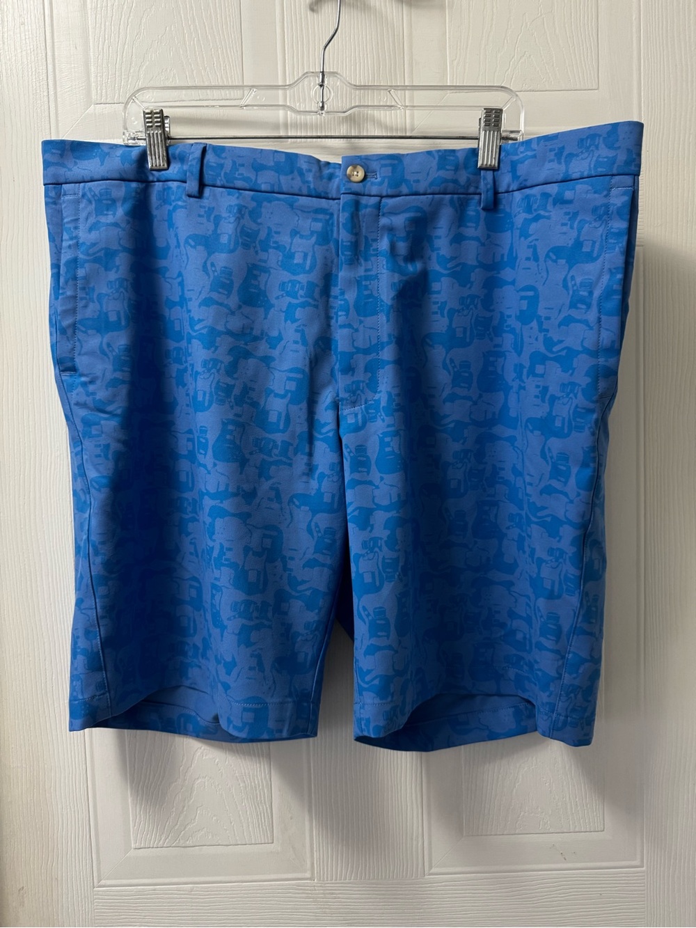 Peter Millar Blue Tonal Pattern Flat-Front Golf Shorts